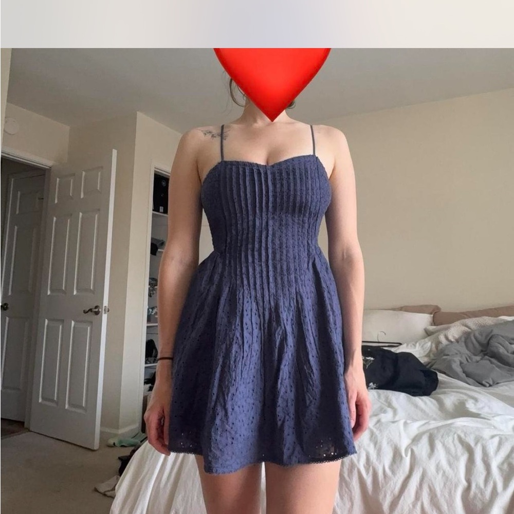 Aerie Navy Eyelet Spaghetti-Strap Mini Dress